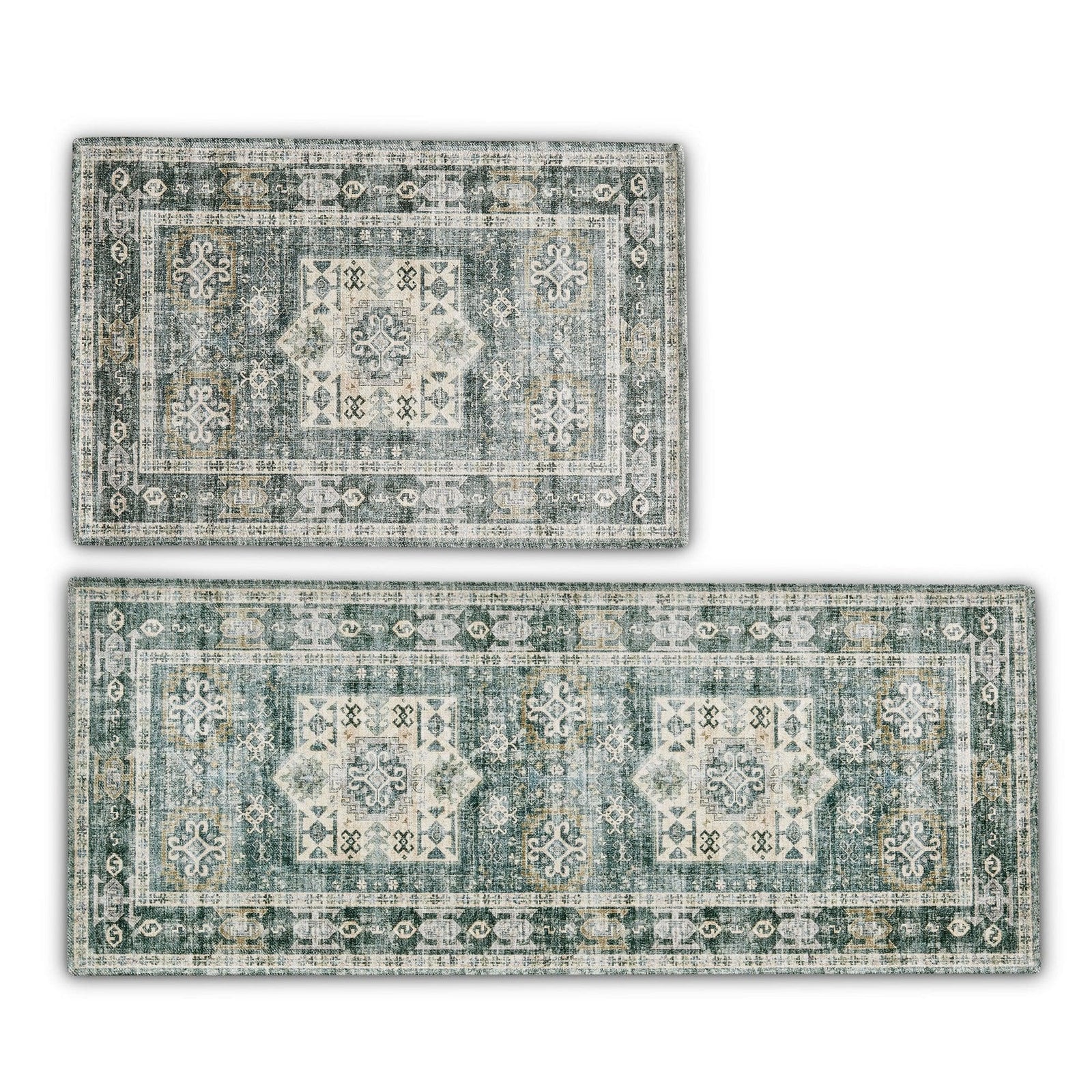 Medallion Machine Washable Accent Area Rug & Runner 2 Pack - Nava Collection