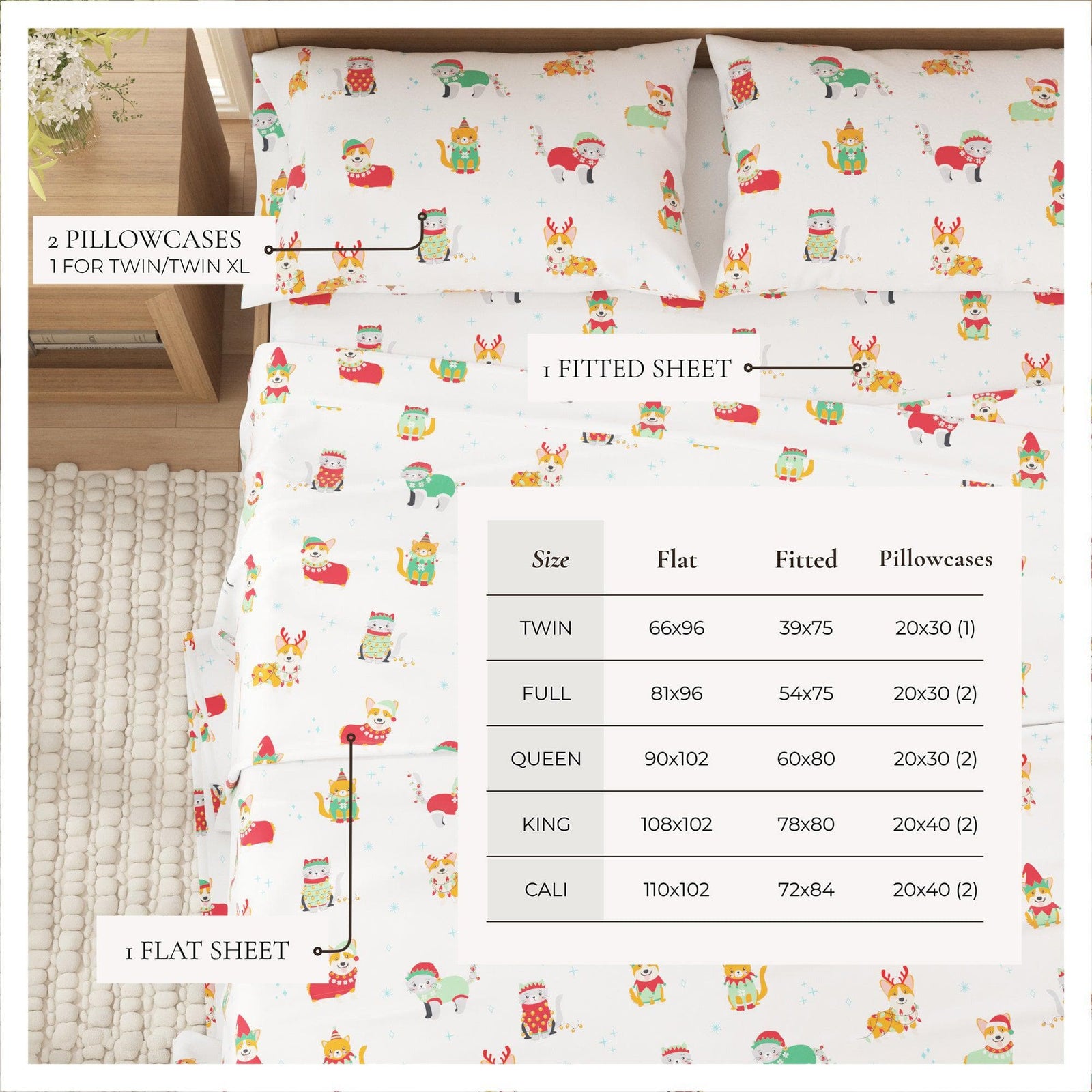 4-Piece Turkish Cotton Christmas Flannel Sheet - Whittaker Collection