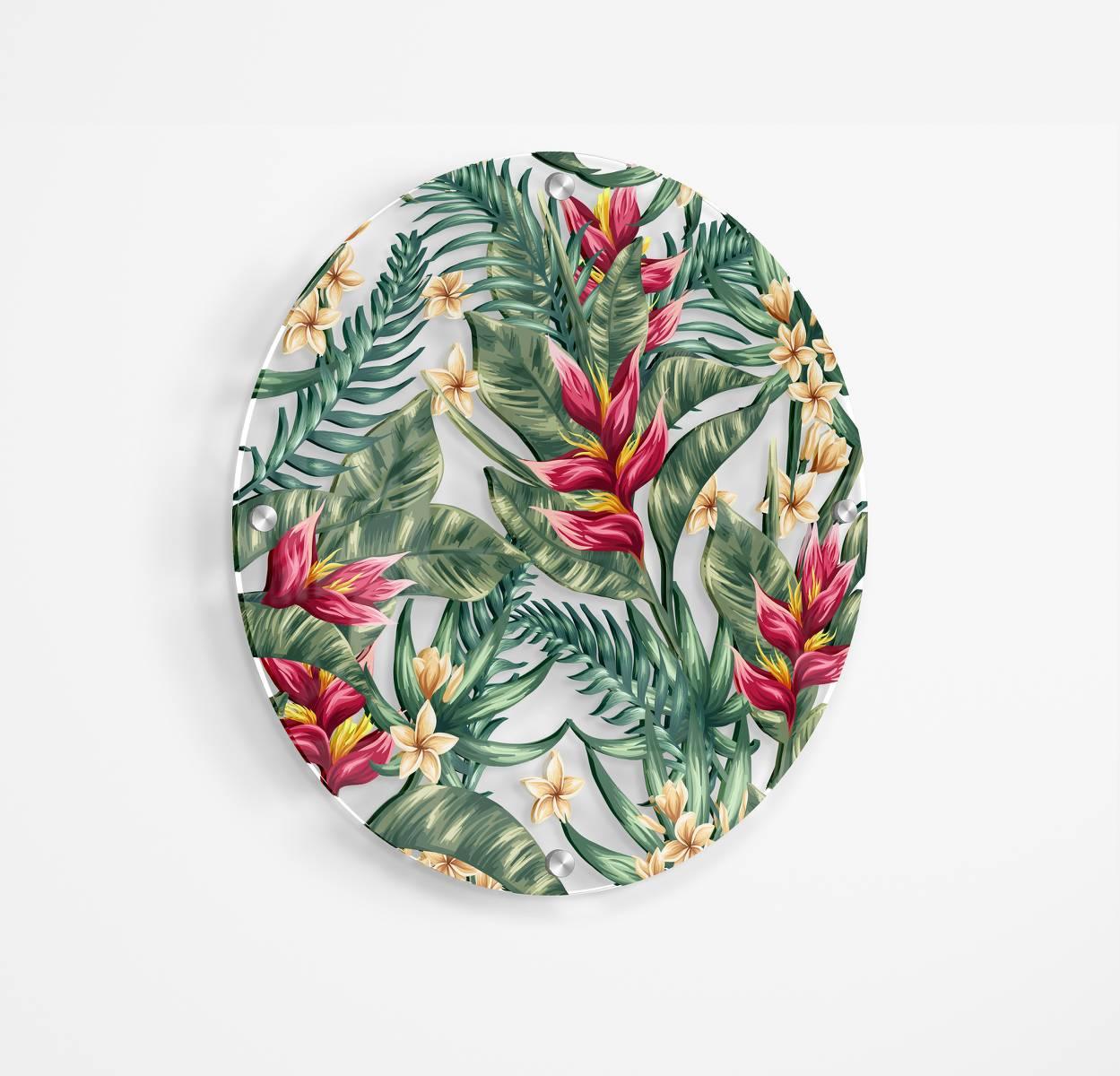 Green Leaves Printed Transparent Acrylic Circle