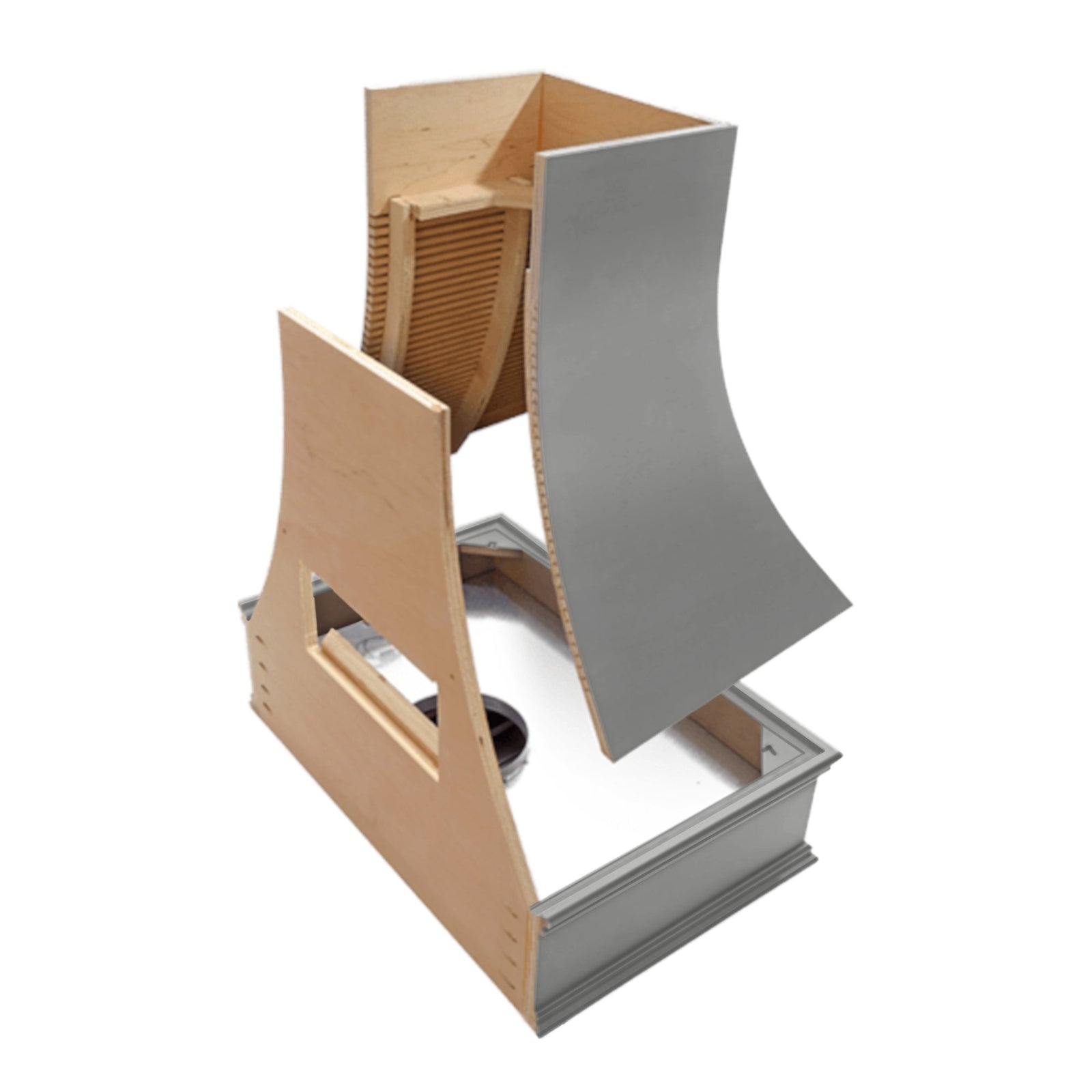 Grey Wood Range Hood With Tapered Strapped Front and Block Trim - 30