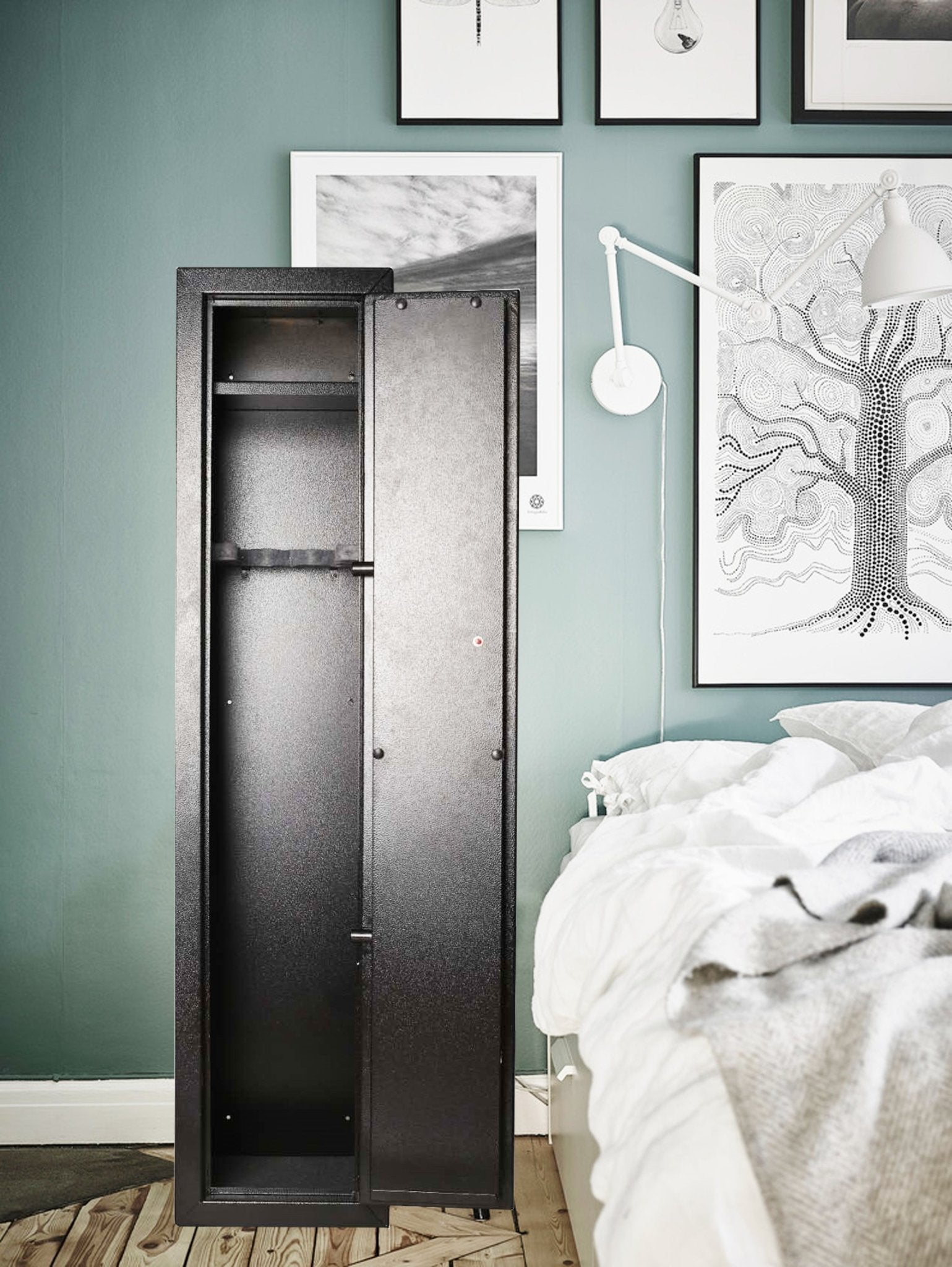 Gun Safe Rifle Cabinet with Quick Access Biometric Lock and Backup Keys