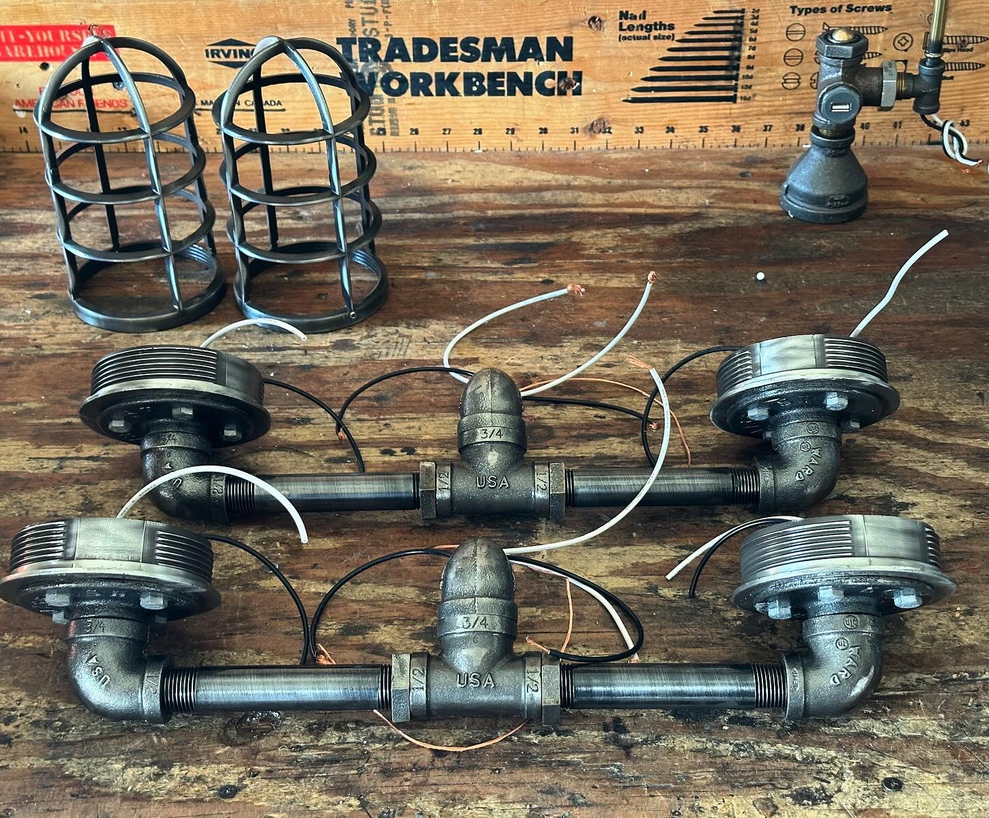 Black Pipe Light - Industrial Double Cage Wall Sconce - The Ironforge