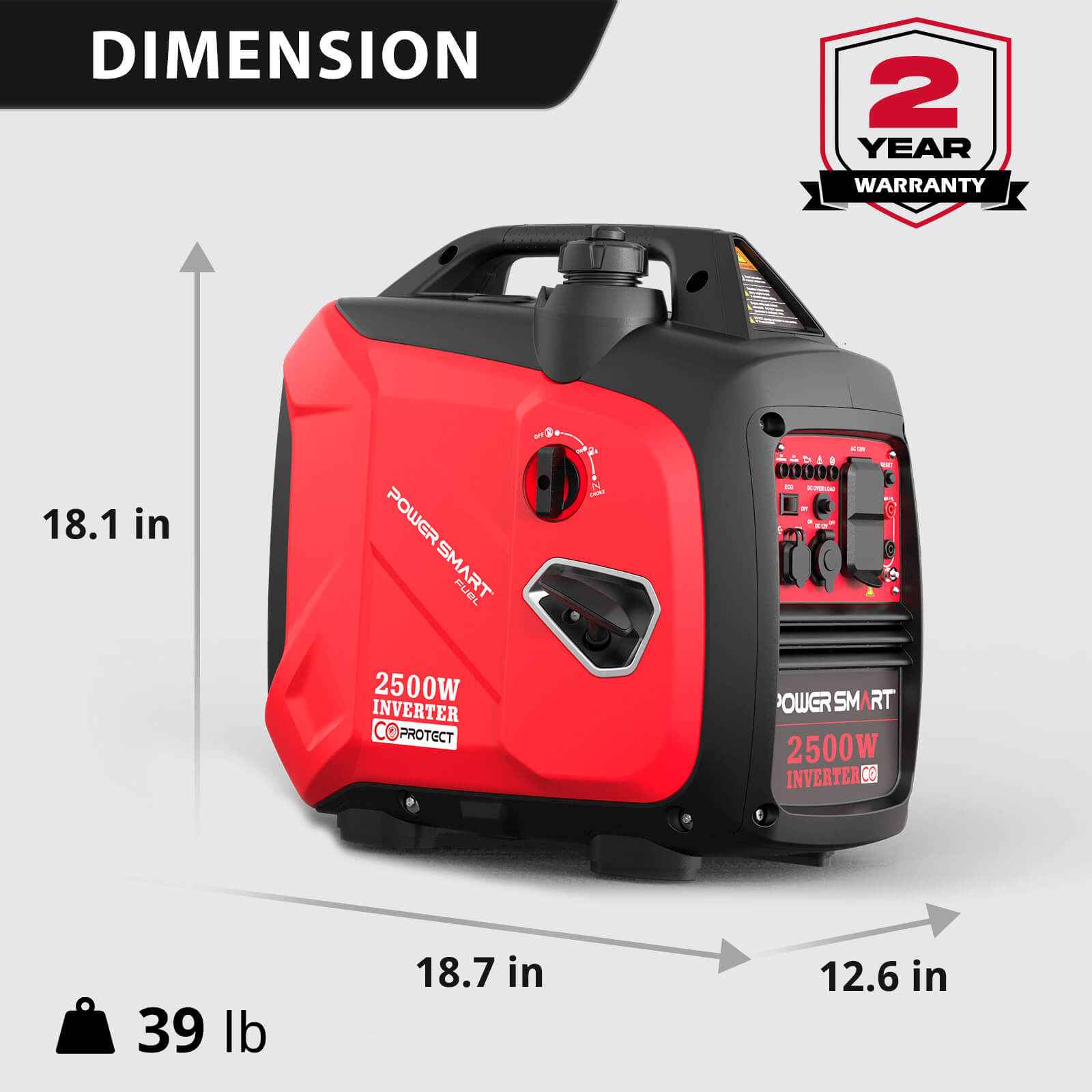 2500W Inverter Gas Generator w/ CO Alert HB5020C