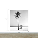 Black & White Tropical Palm Tree Beach Wallpaper Mural. #7015