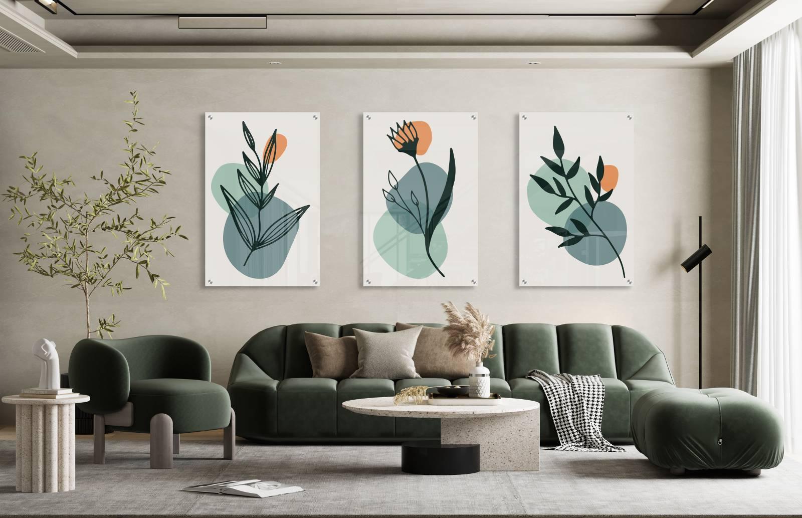 Herbs Pattern Set of 3 Prints Modern Wall Art Modern Artwork