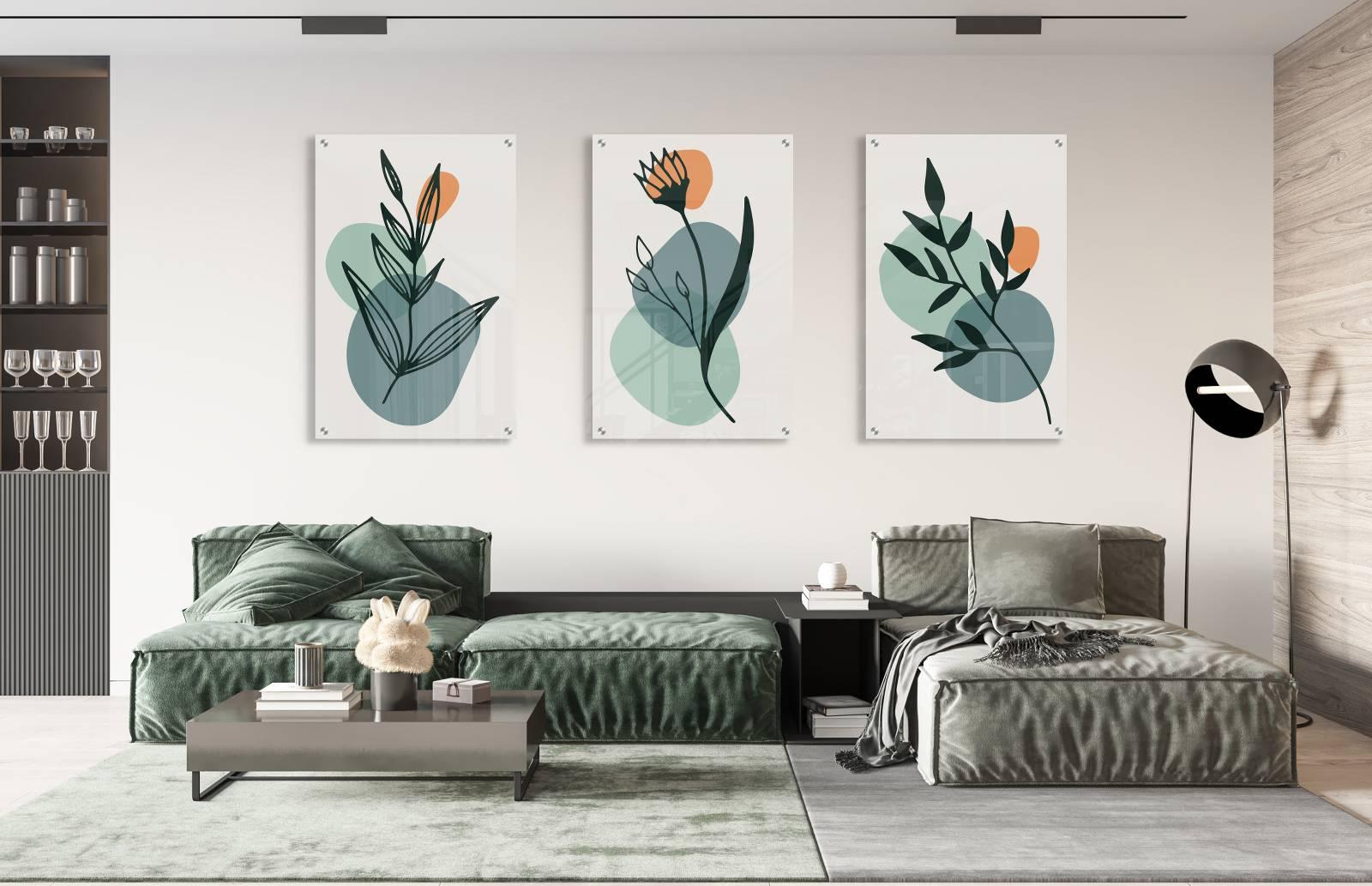 Herbs Pattern Set of 3 Prints Modern Wall Art Modern Artwork