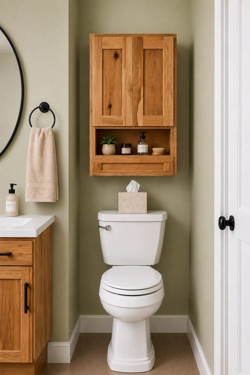 24 Inch Hickory Shaker Toilet Tank Topper Cabinet 24 InchW x 36 InchH x 8 InchD