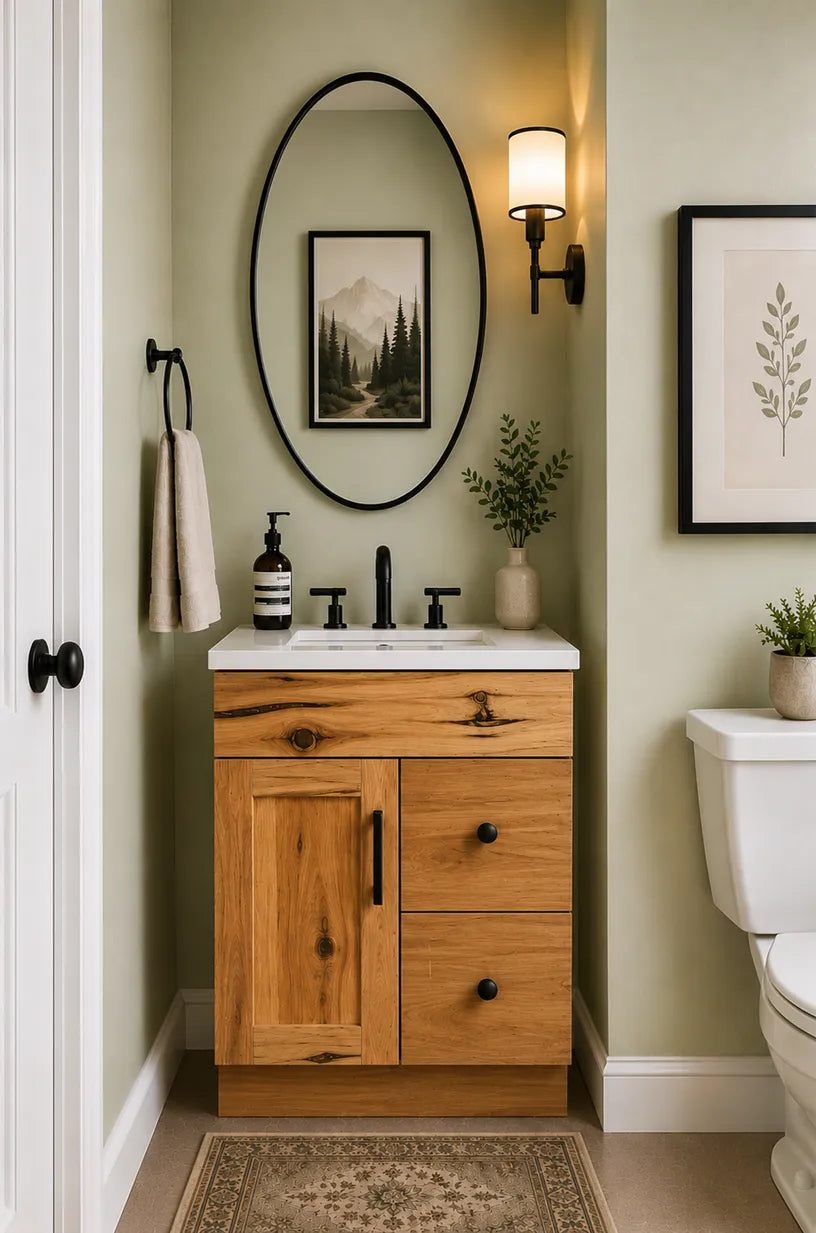 24 Inch Hickory Shaker Single Sink Bathroom Vanity with Drawers on the Right