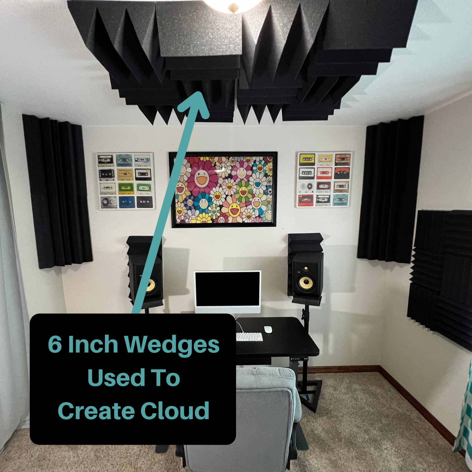 Six Inch Acoustic Foam Wedge Panels - 12x12x6