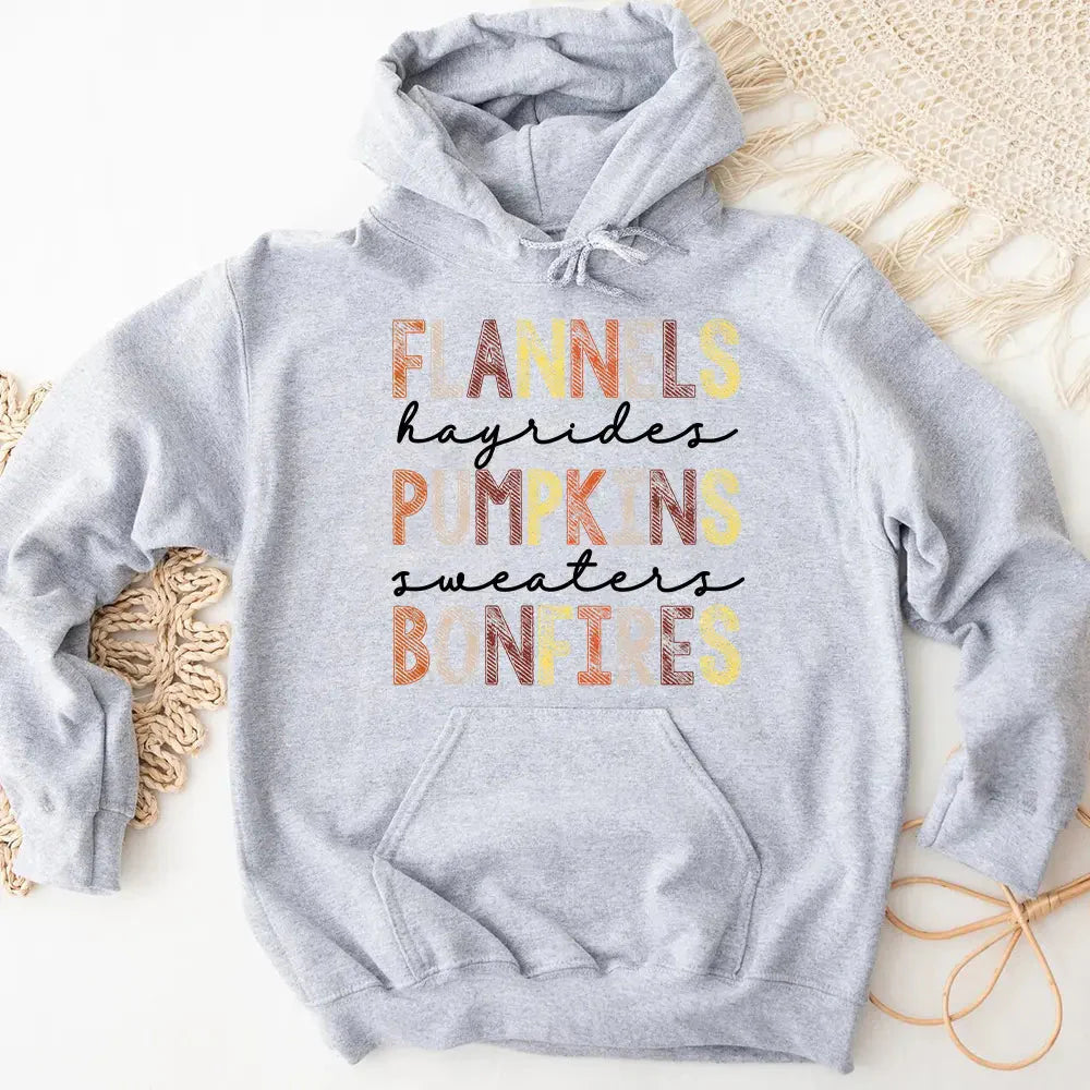 Flannels Hayrides Pumpkins Sweaters Bonfires Fall Hoodie