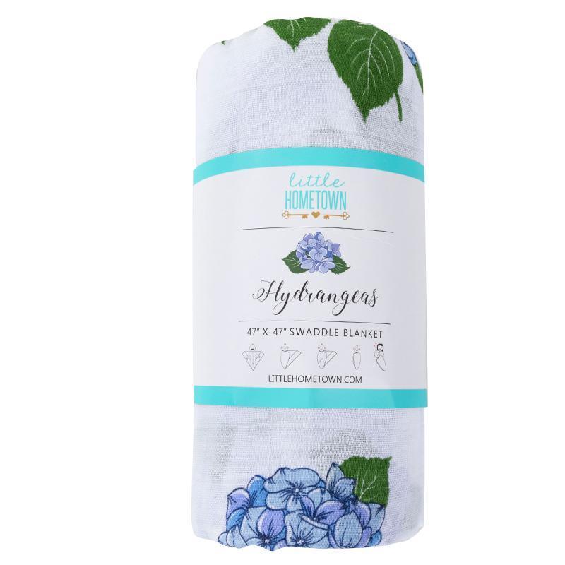Gift Set: Hydrangeas Baby Muslin Swaddle Blanket and Burp Cloth/Bib Combo