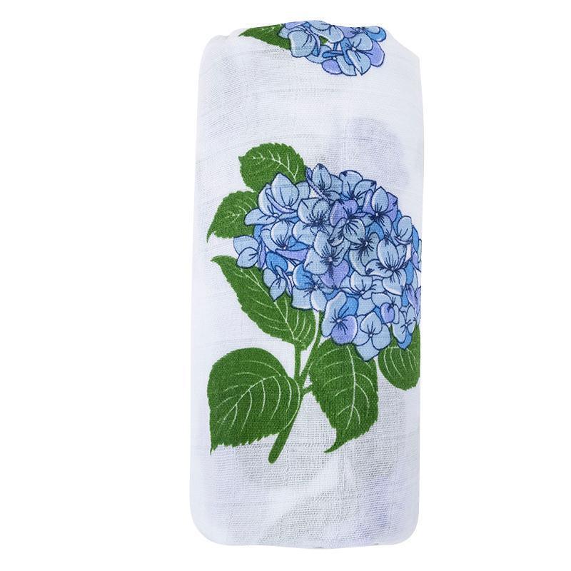 Gift Set: Hydrangeas Baby Muslin Swaddle Blanket and Burp Cloth/Bib Combo