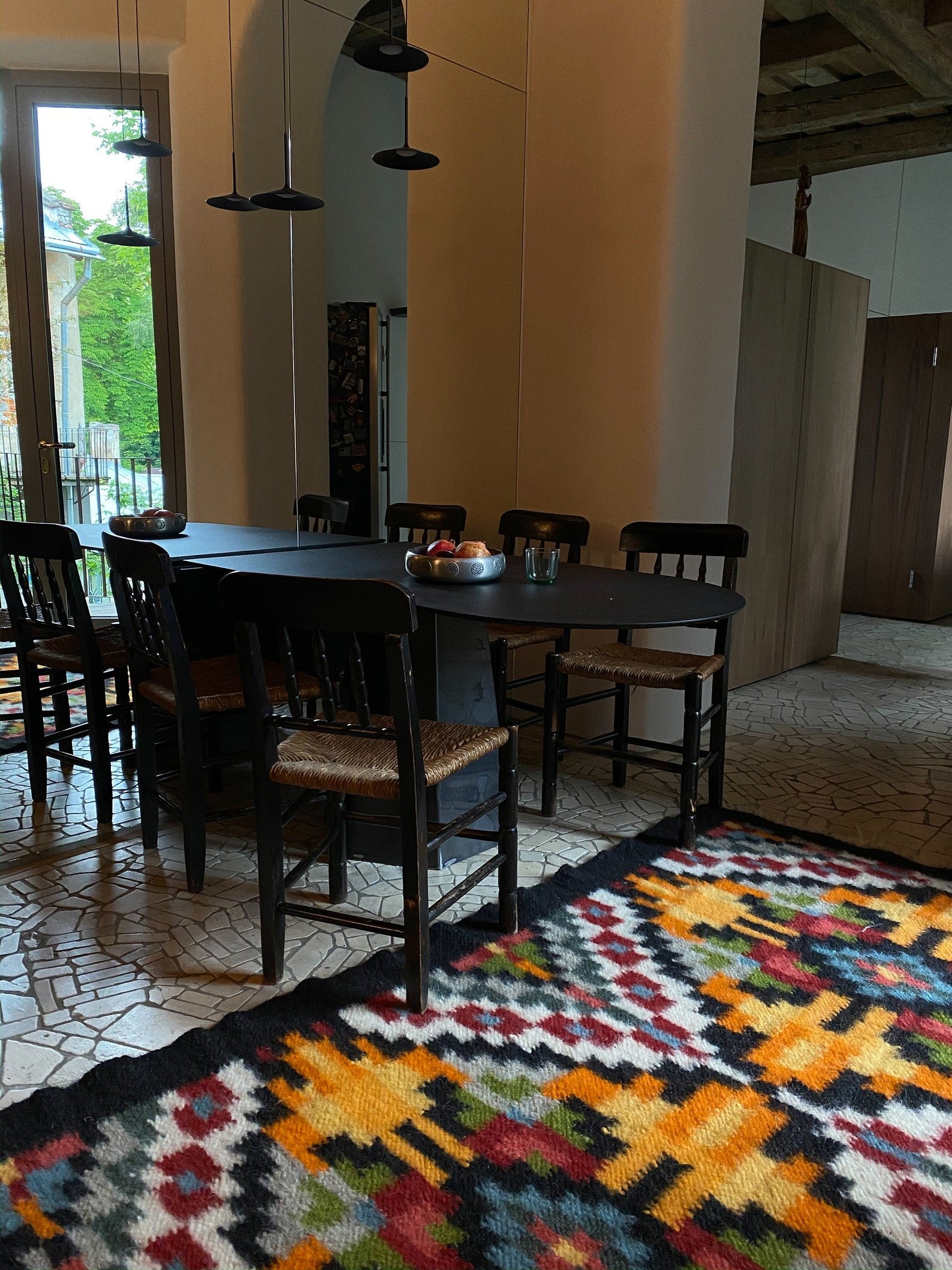 Handwoven Thin Rug with Traditional Carpathian Pattern 1