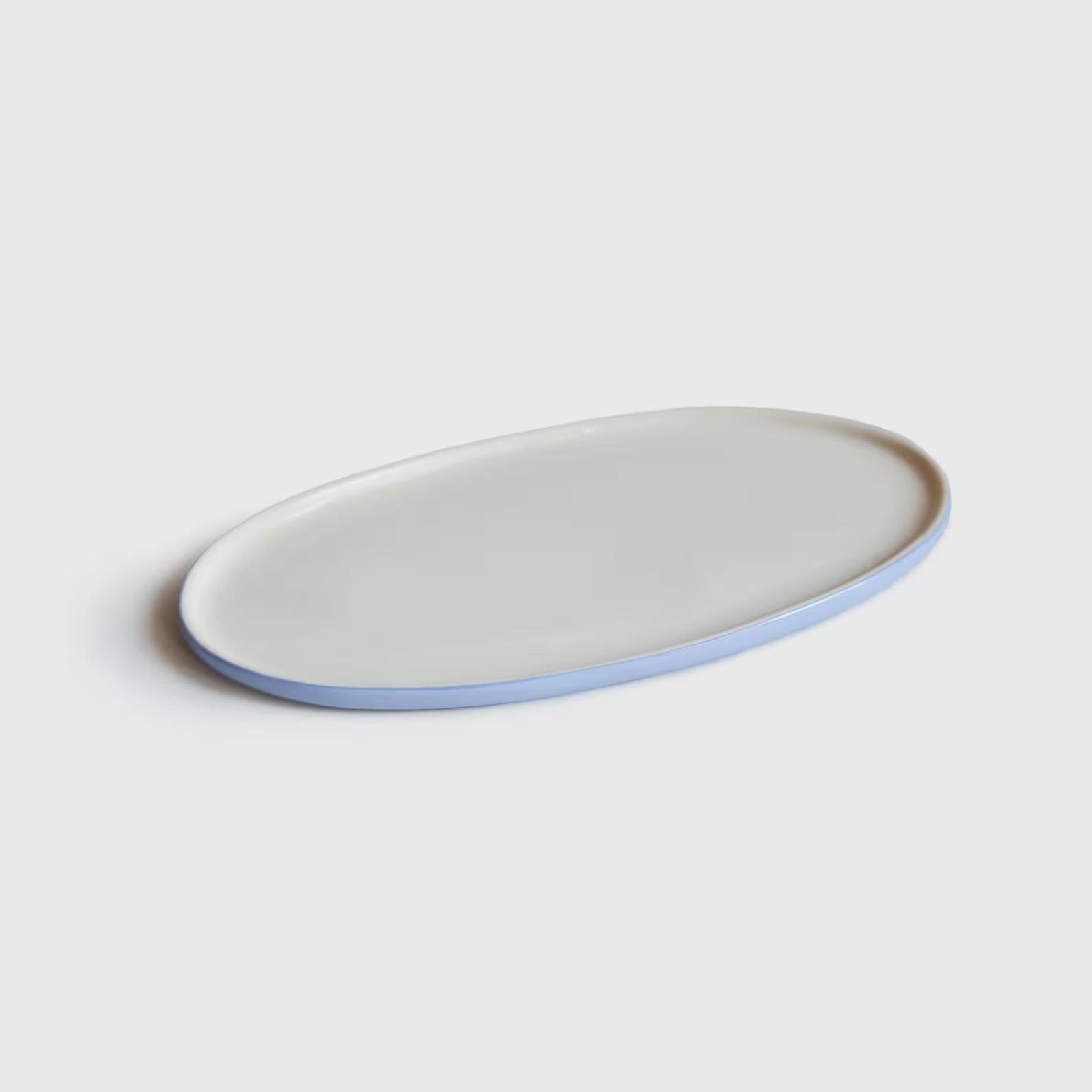 Handmade Porcelain Oval Serving Platter. Forget-me-not/Chocolate