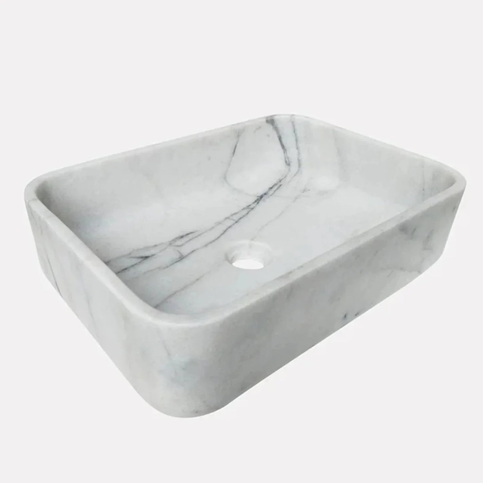 White Calacatta Marble Rectangular Above Vanity Bathroom Sink (L)18