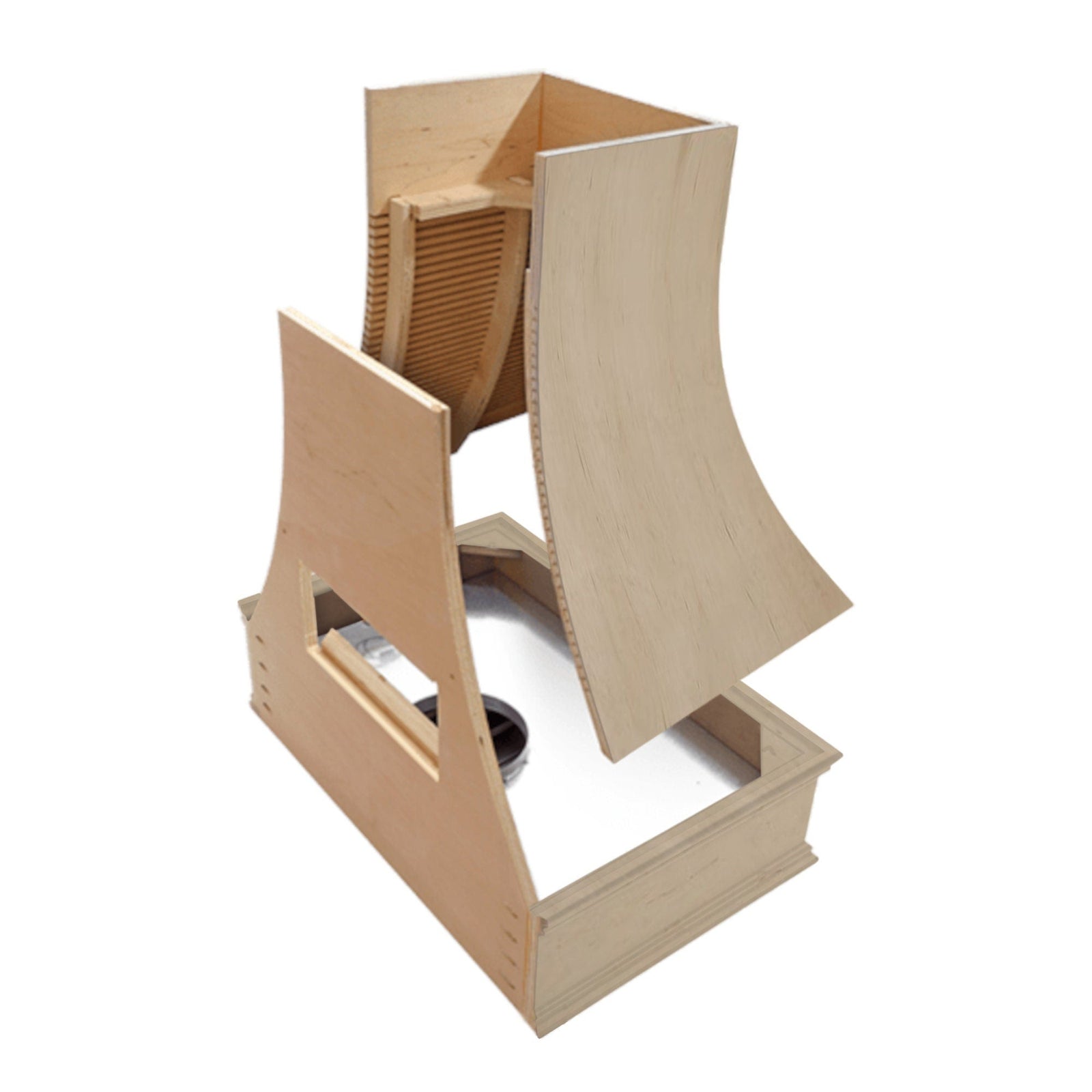 Unfinished Range Hood With Curved Strapped Front and Decorative Trim - 30