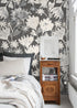 Floral Wallpaper Featuring Stylized Blooms in Charcoal and Cream - X187