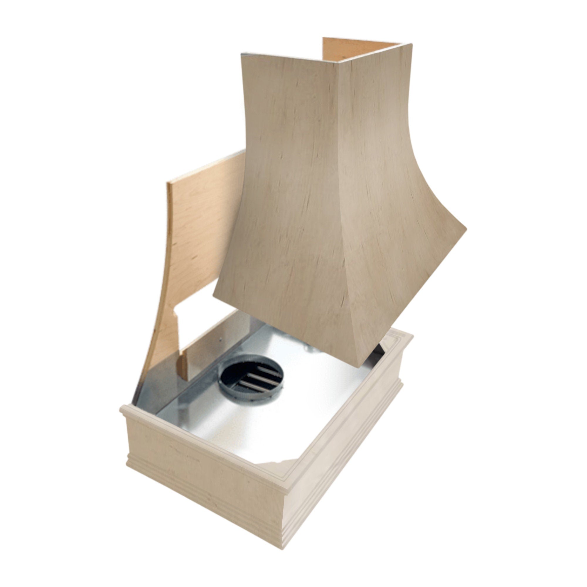 Unfinished Wood Range Hood With Reclaimed Wood Band, Tapered Front and Decorative Trim - 30", 36", 42", 48", 54" and 60" Widths Available
