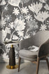 Floral Wallpaper Featuring Stylized Blooms in Charcoal and Cream - X187