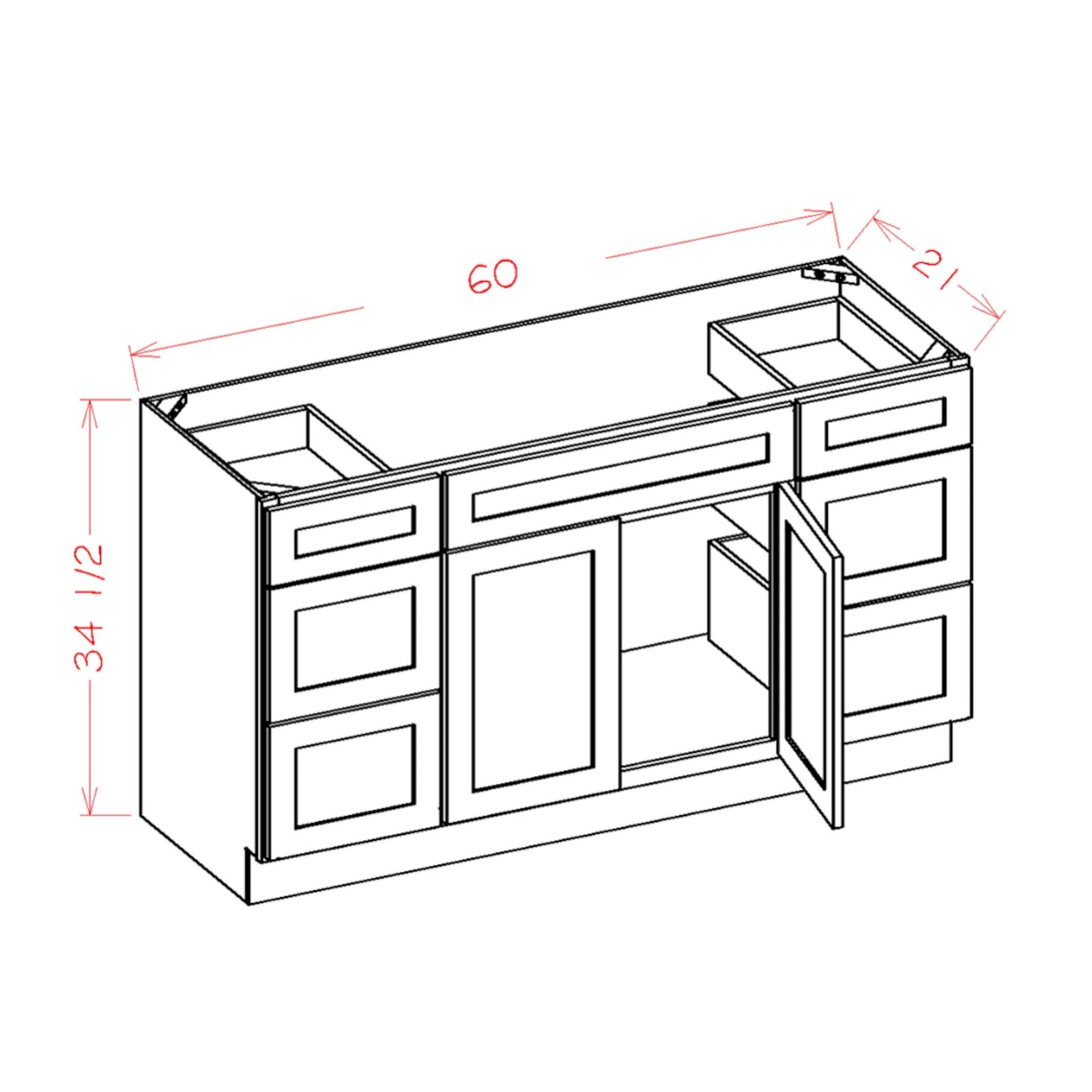60 Inch White Slim Shaker Single Sink Bathroom Vanity with Drawers