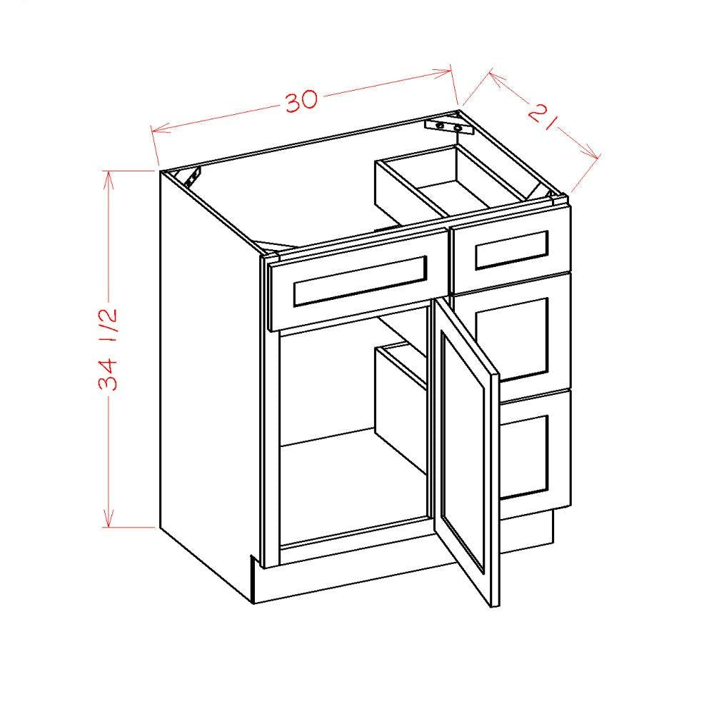 30 Inch White Slim Shaker Single Sink Bathroom Vanity with Drawers on the Right
