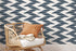 Geometric Wallpaper with an Abstract Ikat Motif in Navy Blue and Off-White - D208