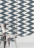 Geometric Wallpaper with an Abstract Ikat Motif in Navy Blue and Off-White - D208