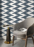 Geometric Wallpaper with an Abstract Ikat Motif in Navy Blue and Off-White - D208