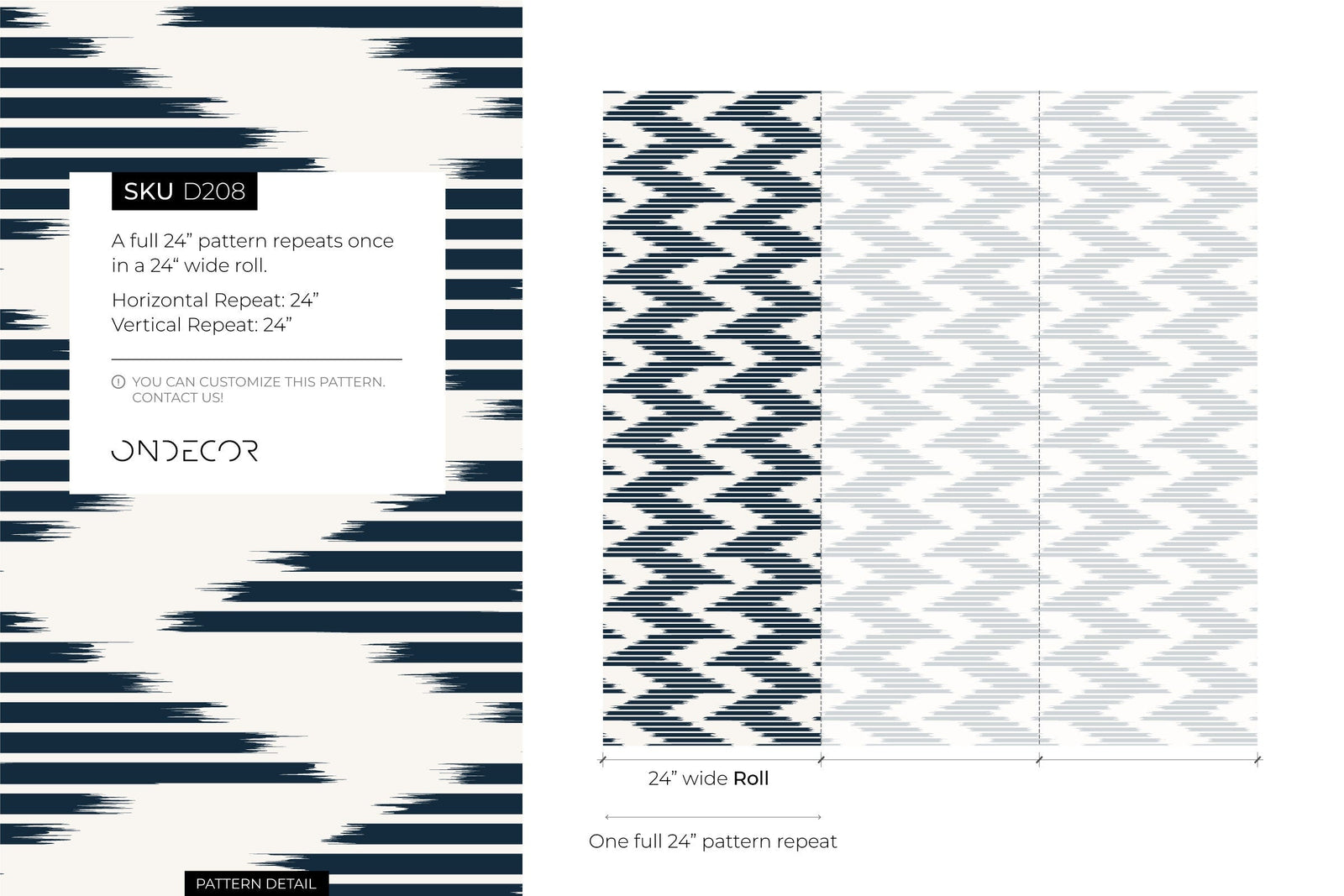Geometric Wallpaper with an Abstract Ikat Motif in Navy Blue and Off-White - D208