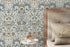 Vintage Floral Wallpaper with an Arts and Crafts Motif in Blue and Gray - D523
