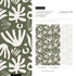 Abstract Wallpaper with Botanical Cutouts in Green and White - D680