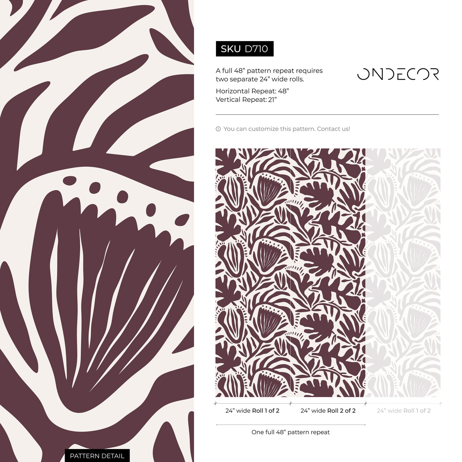 Abstract Floral Wallpaper with Bold Botanical Shapes in Purple and Off-White - D710
