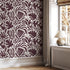 Abstract Floral Wallpaper with Bold Botanical Shapes in Purple and Off-White - D710