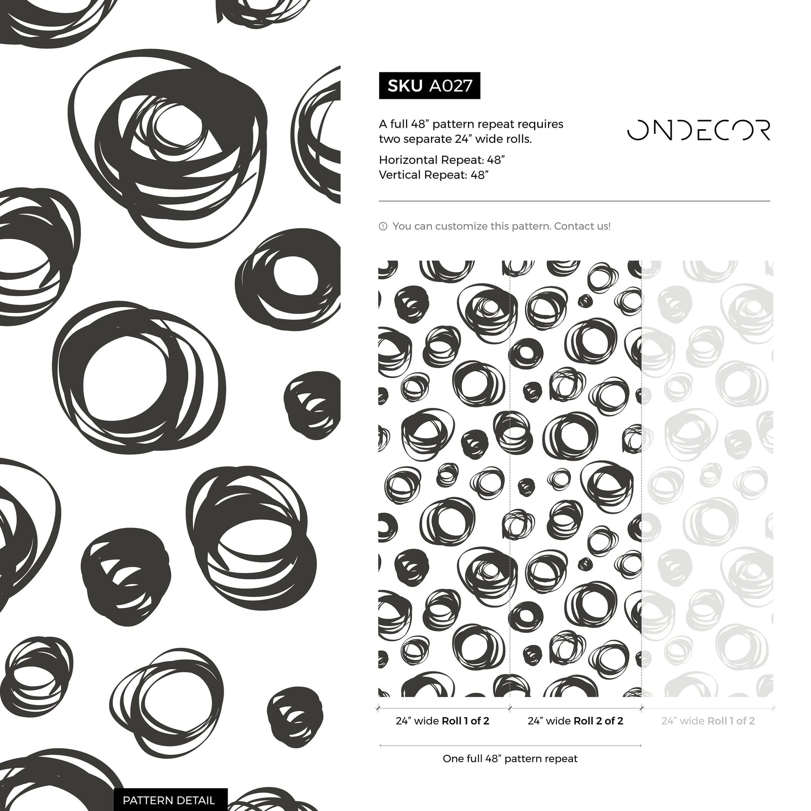 Abstract Wallpaper with Hand-Drawn Scribble Circles in Black - A027