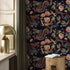 Chinoiserie Wallpaper with Dragons and Roses in Blue, Brown, and Orange - D879