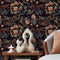 Chinoiserie Wallpaper with Dragons and Roses in Blue, Brown, and Orange - D879