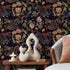 Chinoiserie Wallpaper with Dragons and Roses in Blue, Brown, and Orange - D879
