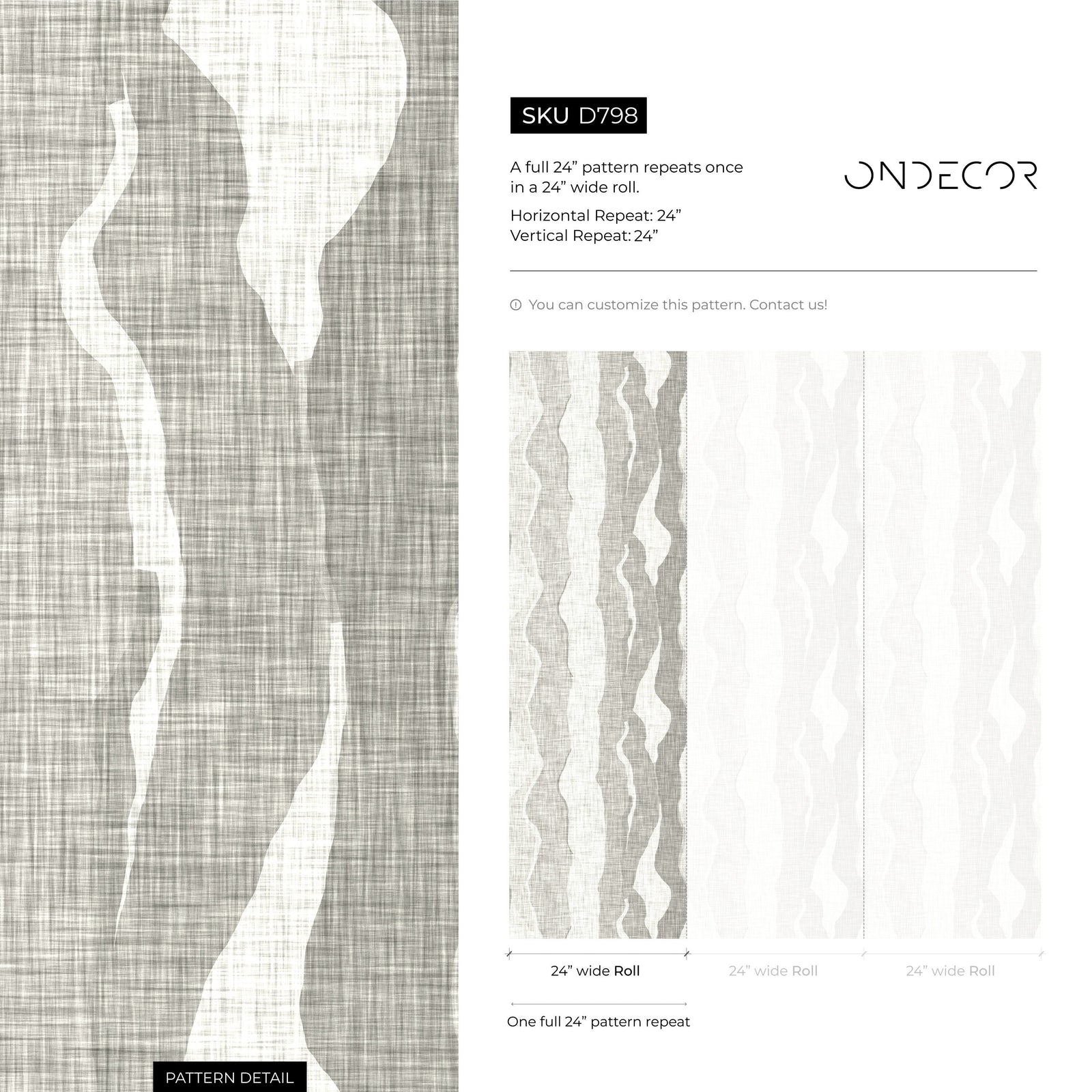 Abstract Wallpaper with Flowing Organic Waves in Grey and White - D798