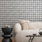 Geometric Wallpaper with a Stamped Crosshatch Motif in Black and White - A605