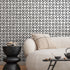 Geometric Wallpaper with a Stamped Crosshatch Motif in Black and White - A605