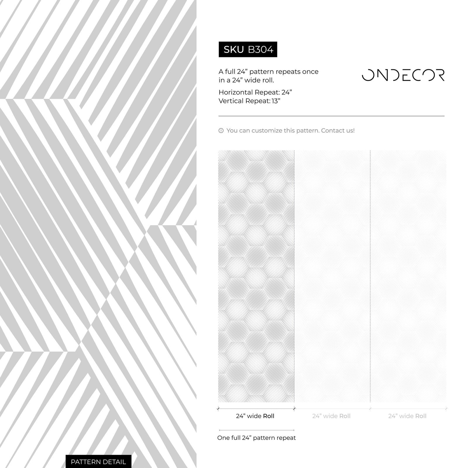 Geometric Wallpaper with an Optical Illusion Hexagon Motif in Light Grey - B304