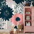 Abstract Floral Wallpaper with Bold Hand-Drawn Blooms in Navy Blue and Pink - B372