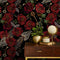 Gothic Wallpaper with an Embroidered Motif of Flowers and Keys in Red, Black, and Gold - D918