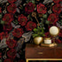 Gothic Wallpaper with an Embroidered Motif of Flowers and Keys in Red, Black, and Gold - D918