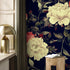 Floral Wallpaper with Vintage Peonies in Dark Blue, Red, and Cream - B033