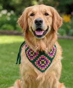 3-in-1 Crochet Granny Square Bandana – Handmade Headband, Pet Collar &Mom Neck Scarf | Colorful Boho Accessory | Retro Crochet Gift