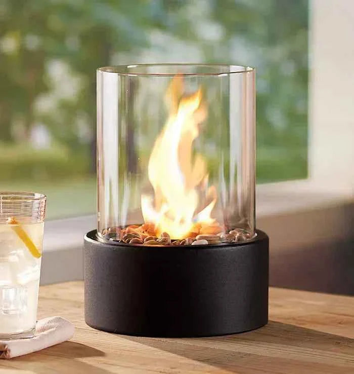 Portable Table Lantern Gas Flame Outdoor Indoor Modern Steel Glass Table Lamp
