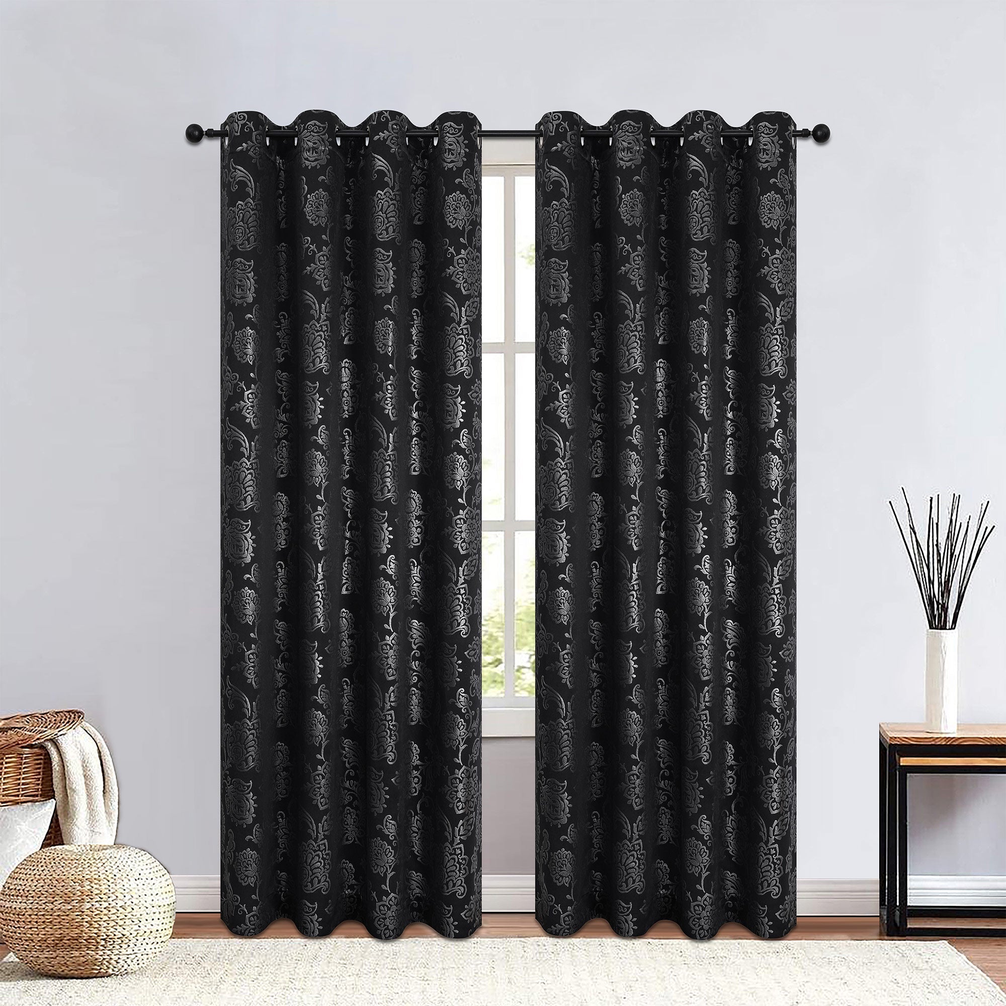 Silas Damask Metallic Grommet Room Darkening Window Panel, 52x84 Inches