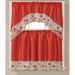Rosella Tulip Embroidered Kitchen Curtain Set, Red, Swag 60x36, Tiers 30x36 Inches