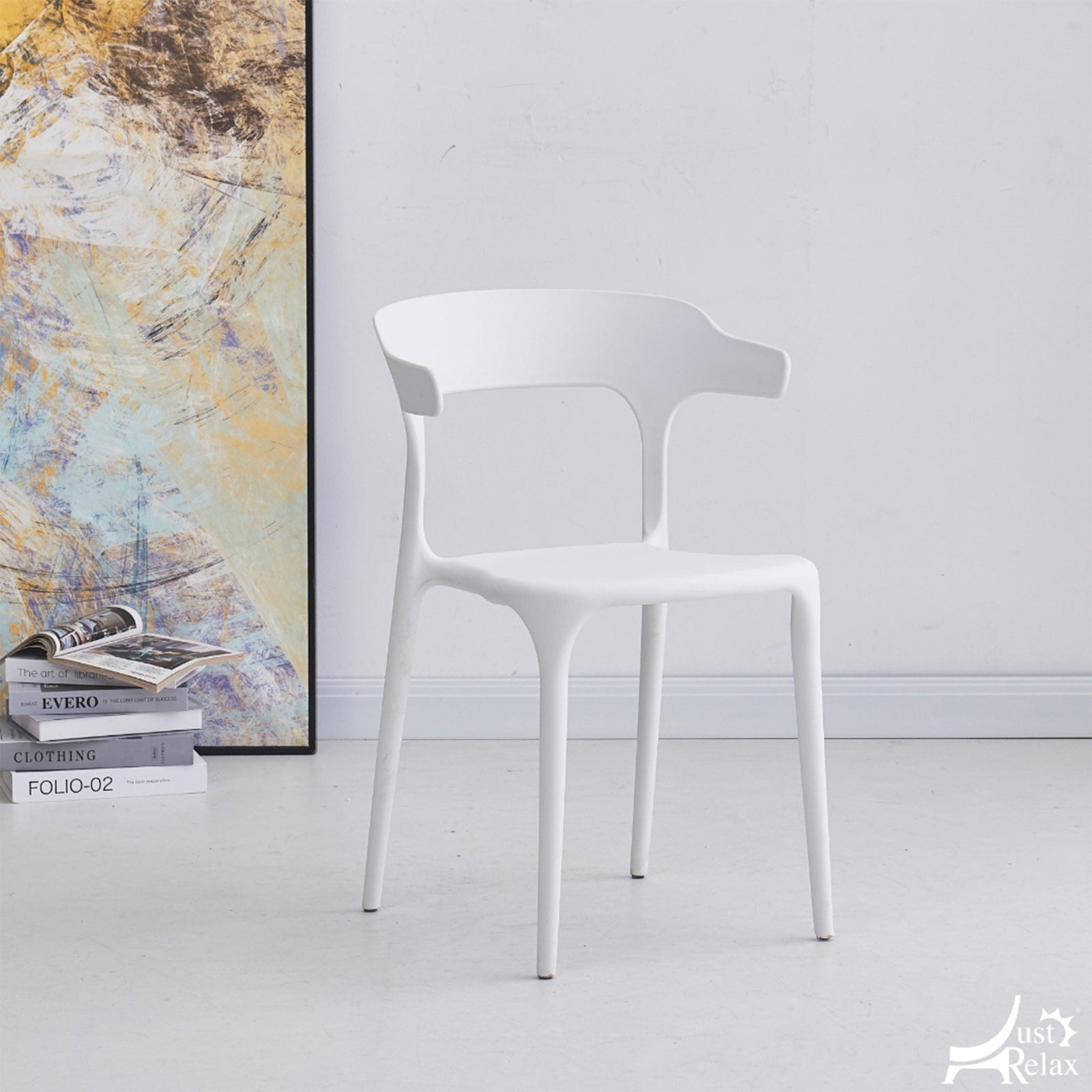 Just Relax Jasper Poolside Plastic Stacking Dining Chairs, Indoor-Outdoor, 4-Pack